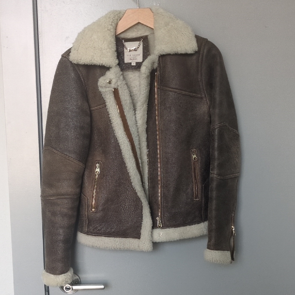 Ted Baker Brown Leather Jacket with Shearling - image 1